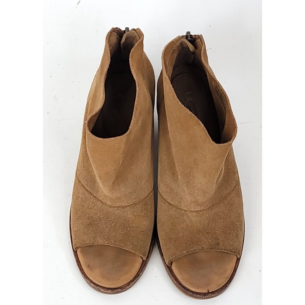 UGG Bootie Womens 7 Suede Ginger Chestnut Peep Toe Ankle Block Heel Boots - Picture 11 of 14